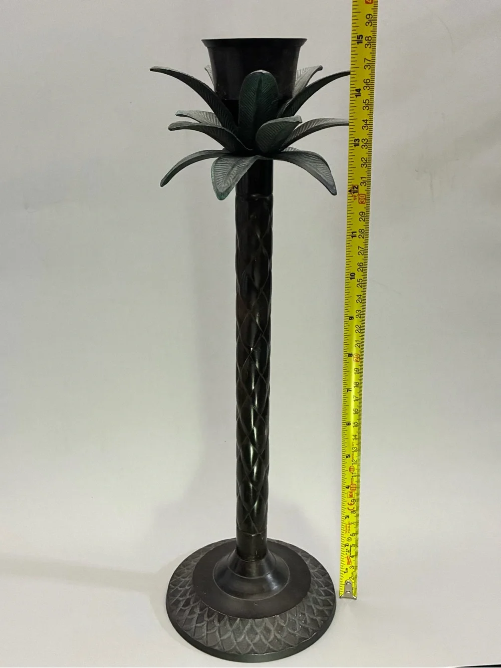 Decorative Metal Dark Bronze Palm Pillar Candle Holder